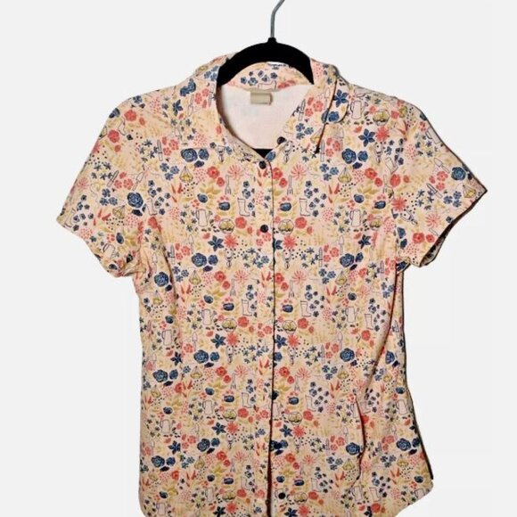 Duluth TradingXS Vented Shirt Women’s Pink Floral Short Sleeve Button Front - Picture 2 of 4